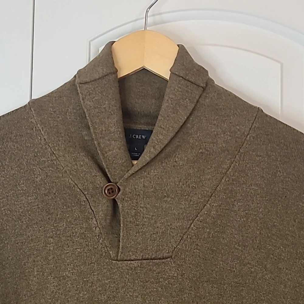 J.Crew Cotton Cashmere Shawl Collar Pullover Sweater Olive Brown Size L